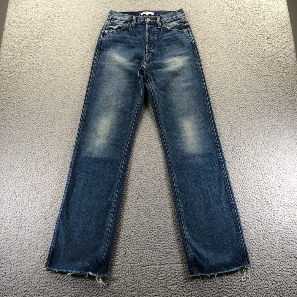 RE DONE Jeans Womens 25 Blue High Rise Loose Faded Distressed Raw Hem Herita